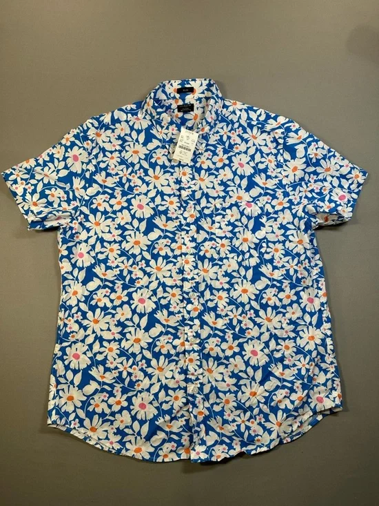 NWT J Crew Factory Short-Sleeve Printed Flex Casual Shirt, Slim Fit - Mens Large - Picture 2 of 14